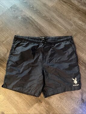 PLAYBOY Black Men’s Swim Trunks with Bunny Logo